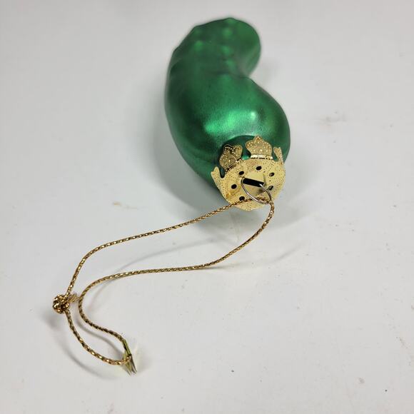 Vintage German Pickle Ornament 4" Green Glass Christmas Tradition Tree Decor - Picture 4 of 12